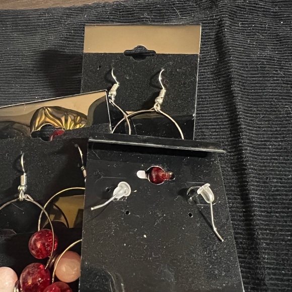 Magnolia Hoop Earrings varying red beads and stones Handmade - Picture 2 of 3